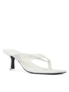 BLACK Suede Studio BNWT "Estelle" White Sandals Thong Heel New Crystals
